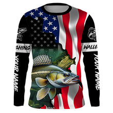 Load image into Gallery viewer, American Flag Walleye Fishing Custom Name performance long sleeve fishing shirt uv protection TTV124