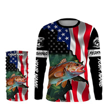 Load image into Gallery viewer, Custom Redfish Puppy Drum American Flag Long Sleeve Fishing Shirts, Patriotic Fishing Gifts TTV125