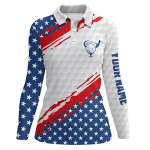 Women golf polo shirts American flag custom patriotic Red, white, and blue golf shirt for women TTV115