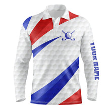 Load image into Gallery viewer, Red, white and blue golf shirts custom name Mens golf polo shirts, mens patriotic golf polos TTV116