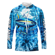 Load image into Gallery viewer, Tuna fishing custom blue sea wave ocean camo fishing tournament long sleeve fishing shirts TTV94