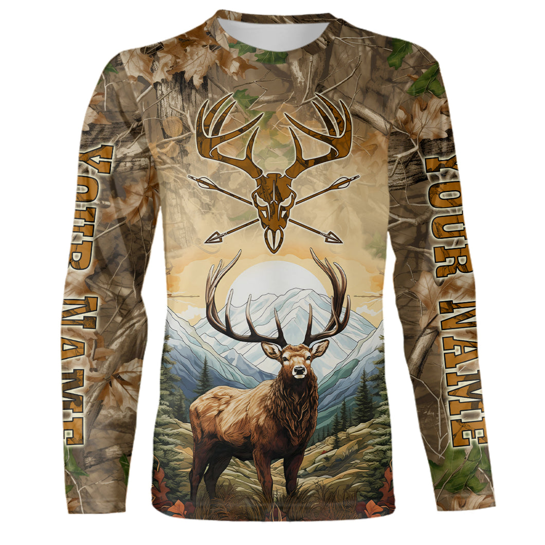 Camo Hunting Deer Elk 3D T-Shirt – Men's & Women's Short Sleeve, Polyester Elastane Blend
