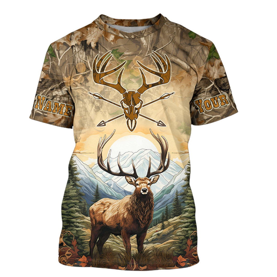 Personalized Deer Hunting 3D All Over Printed Shirts Custom Deer And Mountain Camo Shirt For Hunters YYD0054