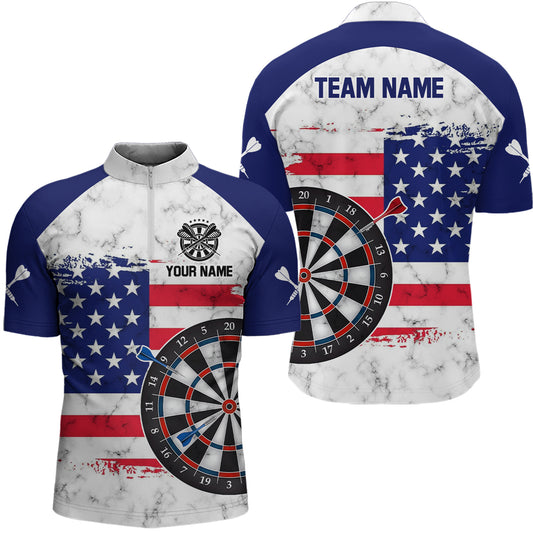 American Flag Target Darts Quarter-Zip Shirt Custom Patriotic Darts Shirt For Men Dart Jersey YYD0059