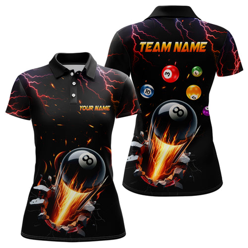 Ball 8 Fire Thunder Billiard Polo Shirts For Women Custom Name Billiard Shirt Design YYD0062