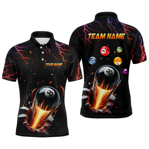 Ball 8 Fire Thunder Billiard Polo Shirts For Men Custom Name Billiard Shirt Design YYD0062