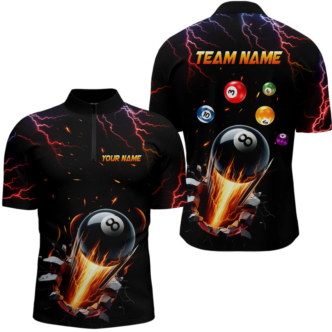 Ball 8 Fire Thunder Billiard Men Quarter-Zip Shirts Custom Name Billiard Shirt Design YYD0062