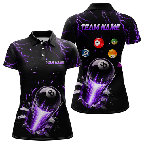 Ball 8 Fire Thunder Purple Billiard Polo Shirts For Women Custom Name Billiard Shirt Design YYD0063