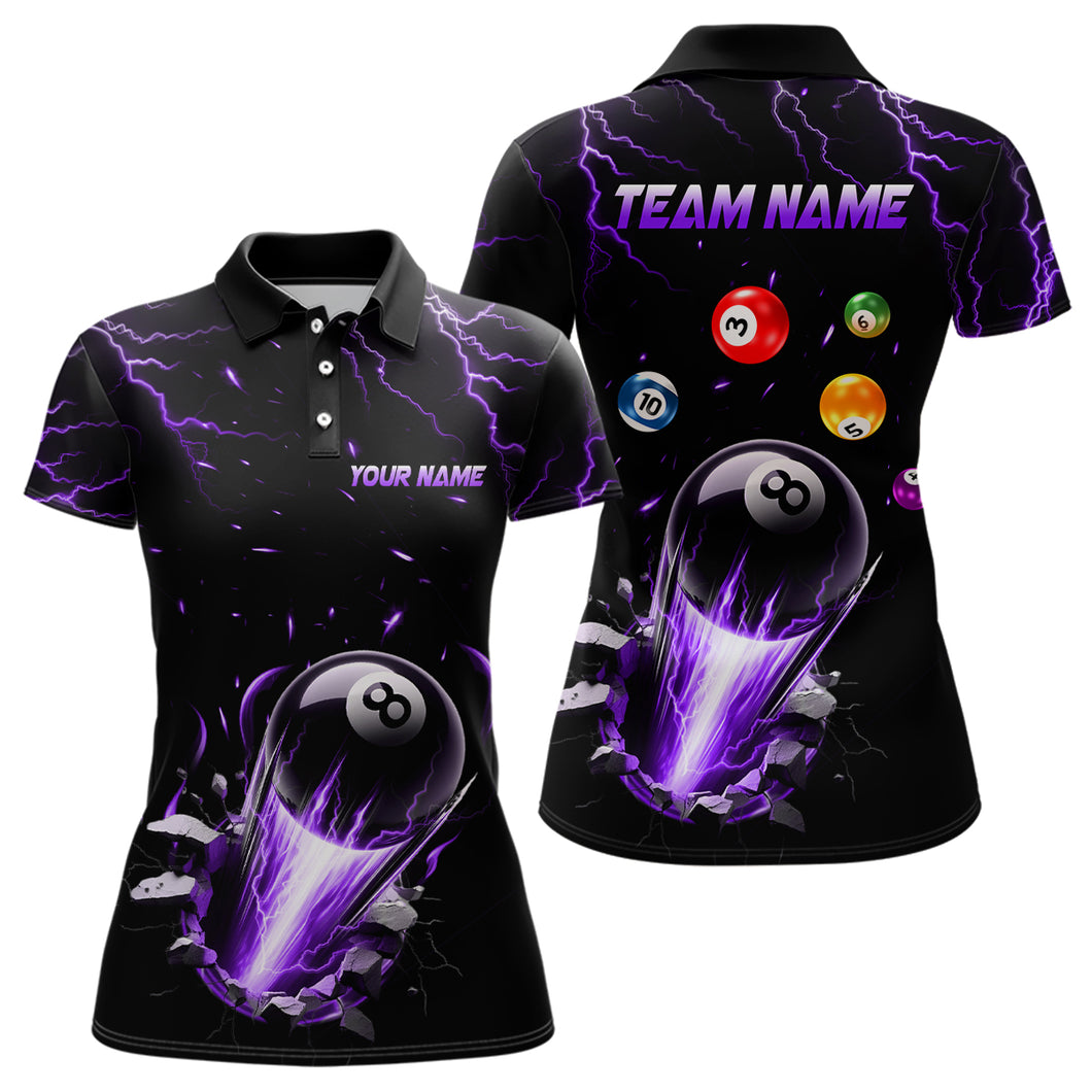 Ball 8 Fire Thunder Purple Billiard Polo Shirts For Women Custom Name Billiard Shirt Design YYD0063