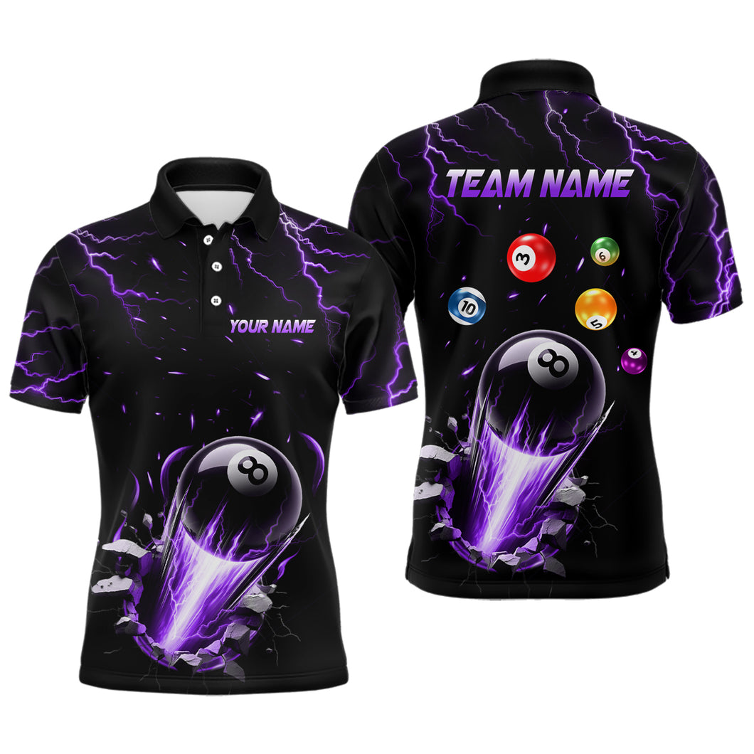 Ball 8 Fire Thunder Purple Billiard Polo Shirts For Men Custom Name Billiard Shirt Design YYD0063