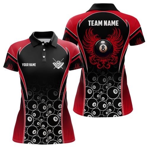 Personalized Ball 8 Wing Billiard Polo Shirts For Women Custom Name Billiard Shirt Design | Red YYD0064