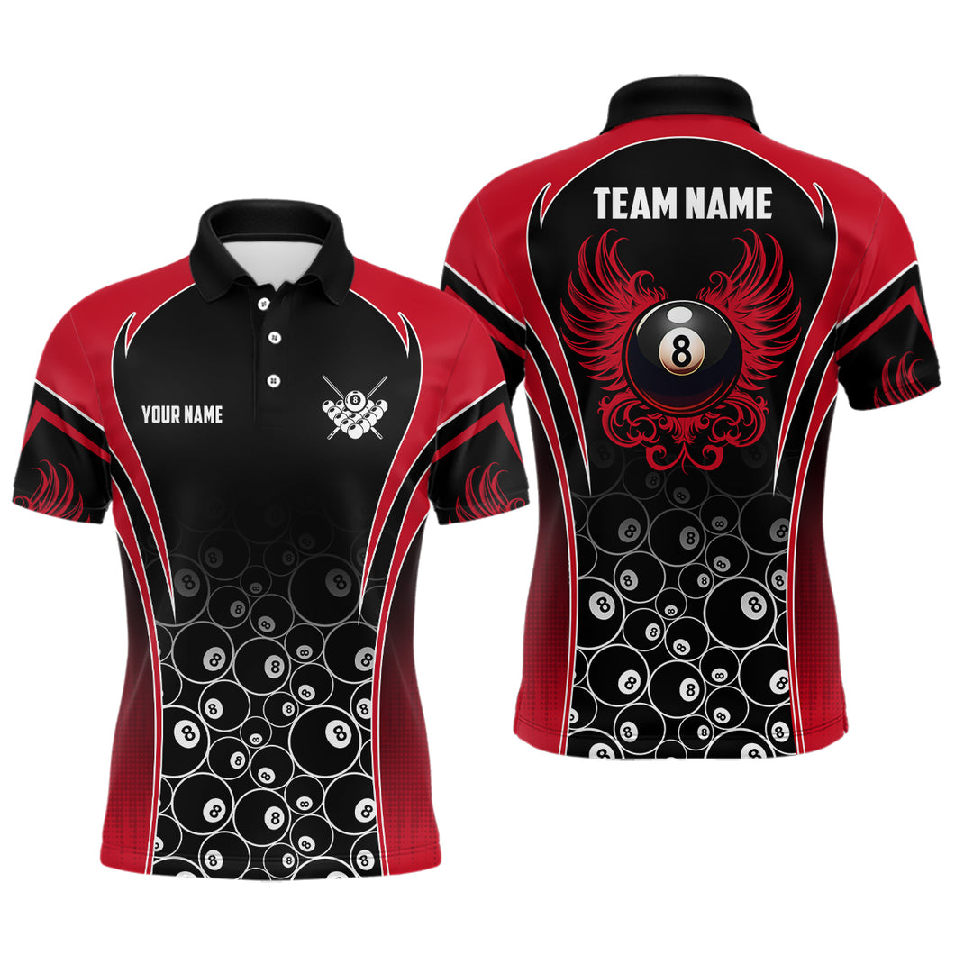 Personalized Ball 8 Wing Billiard Polo Shirts For Men Custom Name Billiard Shirt Design | Red YYD0064