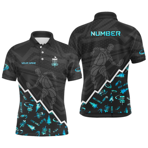 Blue Neon Black Mens Disc Golf Polo Shirt Custom Name And Number Disc Golf Gifts For Men Disc golf basket TY1