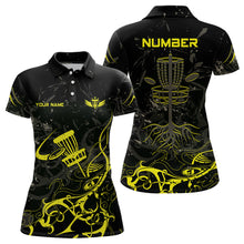 Load image into Gallery viewer, Yellow Camo Black Womens Disc Golf Polo Shirt Custom Disc Golf Basket Tree Personalized Golf Gift TY2