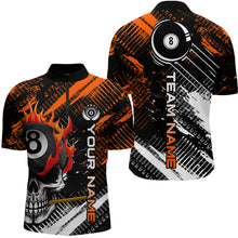 Load image into Gallery viewer, Personalized Name Billiard Skull Flame Men Quarter-Zip Shirts Custom Team Name Billiard Shirt Design YYD0015