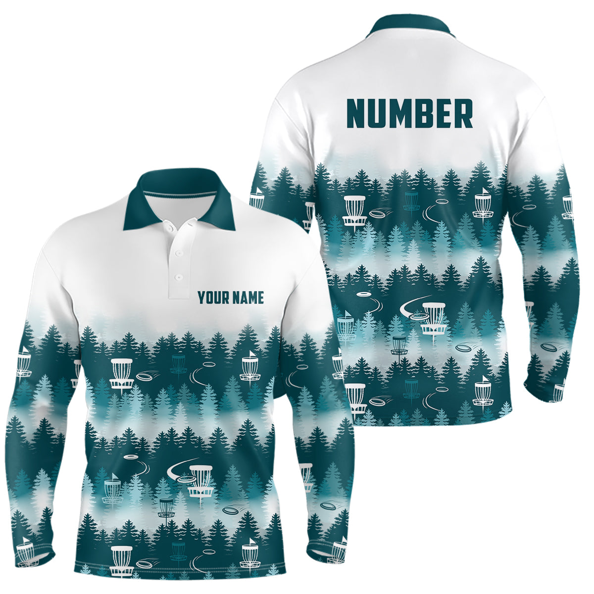 Disc Golf Forest Pattern Mens Disc Golf Polo Shirt Custom Name And Number Disc Golf Gifts For Men YYD0016