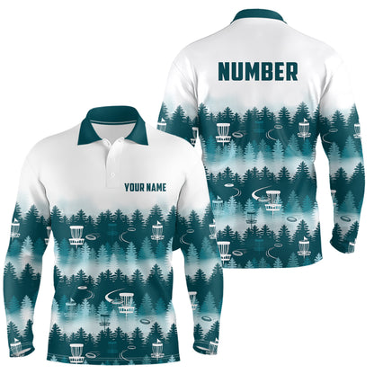 Disc Golf Forest Pattern Mens Disc Golf Polo Shirt Custom Name And Number Disc Golf Gifts For Men YYD0016