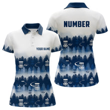 Load image into Gallery viewer, Disc Golf Forest Pattern Womans Disc Golf Polo Shirt Custom Name And Number Disc Golf Gifts For Woman | Navy YYD0017