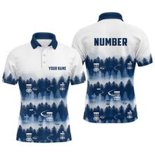 Load image into Gallery viewer, Disc Golf Forest Pattern Mens Disc Golf Polo Shirt Custom Name And Number Disc Golf Gifts For Men | Navy YYD0017