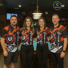 Load image into Gallery viewer, Personalized Name Billiard Skull Flame Polo Shirts For Woman  Custom Team Name Billiard Shirt Design YYD0015