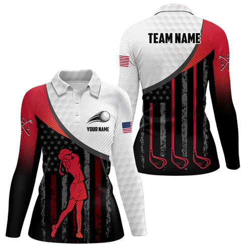 American Flag Golf Polo Shirts For Womens Custom Name, Patriotic Golf Gifts YYD0020
