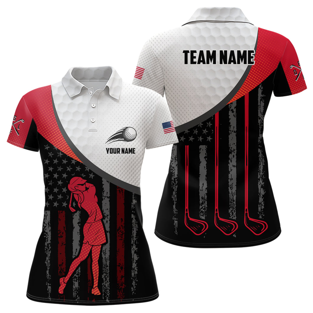 American Flag Golf Polo Shirts For Womens Custom Name, Patriotic Golf Gifts YYD0020