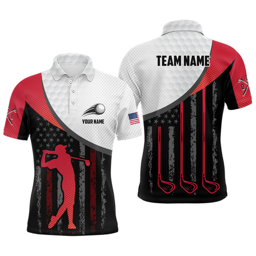 American Flag Golf Polo Shirts For Mens Custom Name, Patriotic Golf Gifts YYD0020
