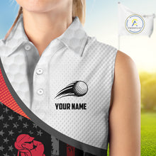 Load image into Gallery viewer, American Flag Golf Sleeveless Polo Shirts Custom Name, Patriotic Golf Gifts YYD0020