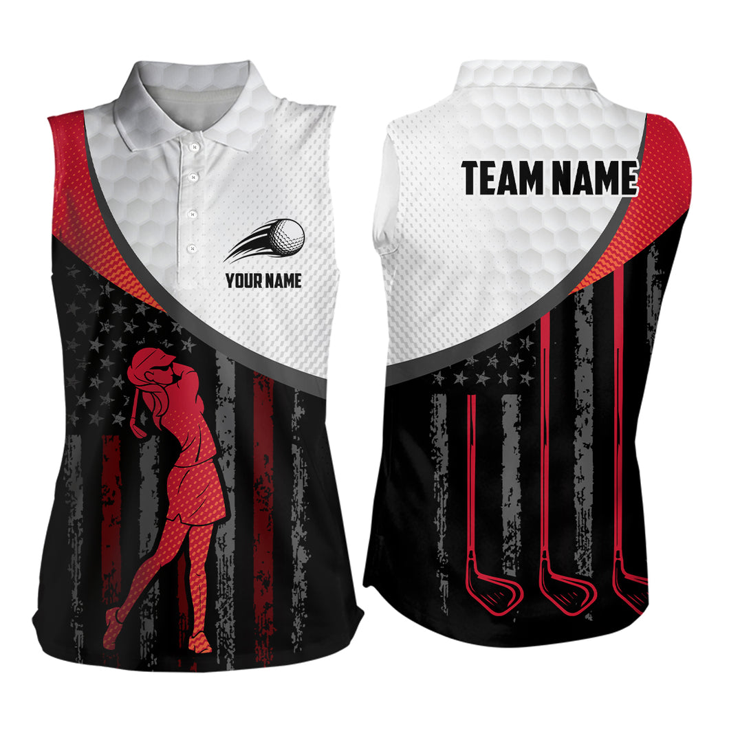 American Flag Golf Sleeveless Polo Shirts Custom Name, Patriotic Golf Gifts YYD0020