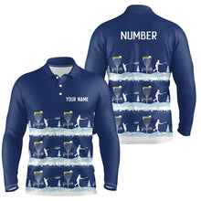 Load image into Gallery viewer, Winter Disc Golf Pattern Mens Disc Golf Polo Shirt Custom Name And Number Disc Golf Gifts For Men | Dark Blue YYD0018