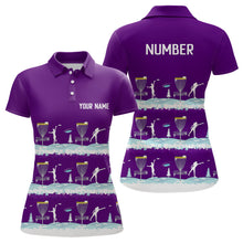 Load image into Gallery viewer, Winter Disc Golf Pattern Womans Disc Golf Polo Shirt Custom Name And Number Disc Golf Gifts For Woman | Purple YYD0019