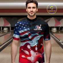 Load image into Gallery viewer, Personalized American Flag Bowling Quarter Zip Shirts For Men Custom Bowling Pattern Team Jersey 1/4 Zip Shirts YYD0021