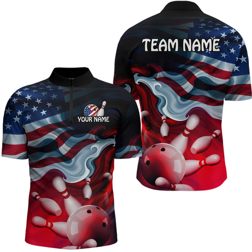 Personalized American Flag Bowling Quarter Zip Shirts For Men Custom Bowling Pattern Team Jersey 1/4 Zip Shirts YYD0021