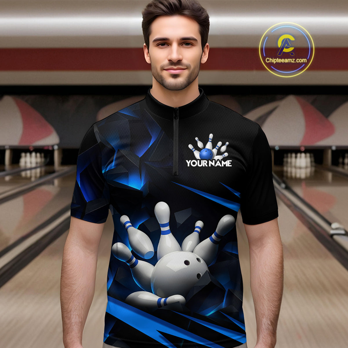 Personalized Bowling Abstract Design Quarter Zip Shirts For Men Custom Bowling Team Jersey 1/4 Zip Shirts YYD0022