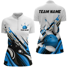 Load image into Gallery viewer, Bowling Quarter Zip Shirts For Women Custom Name Bowling Ball Energy Art Team Jersey Shirt YYD0066