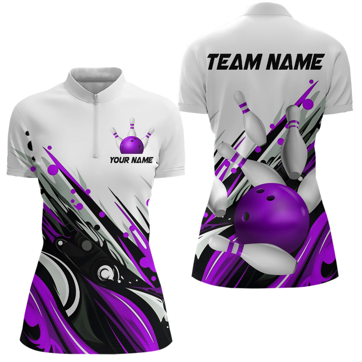 Bowling Quarter Zip Shirts For Women Custom Name Bowling Ball Energy Art Team Jersey Shirt YYD0066