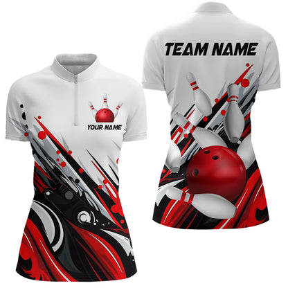 Bowling Quarter Zip Shirts For Women Custom Name Bowling Ball Energy Art Team Jersey Shirt YYD0066