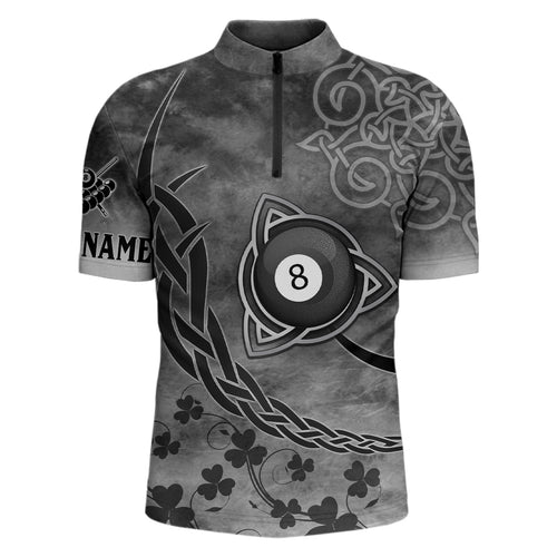 Billiard Celtic Irish Shamrock Men Quarter-Zip Shirts Custom Name Billiard Shirt Design YYD0027