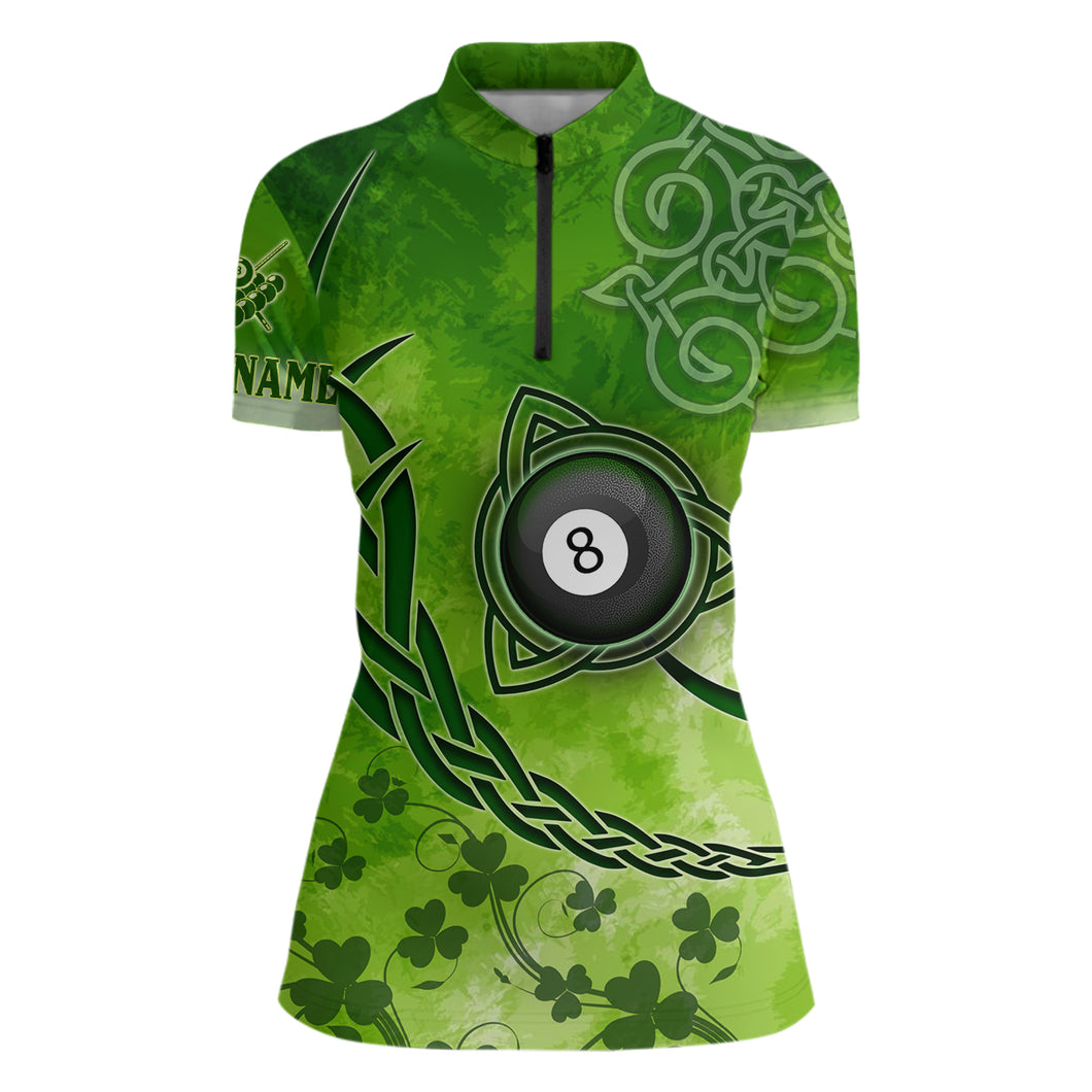 Billiard Celtic Irish Shamrock Women Quarter-Zip Shirts Custom Name Billiard Shirt Design | Green YYD0028