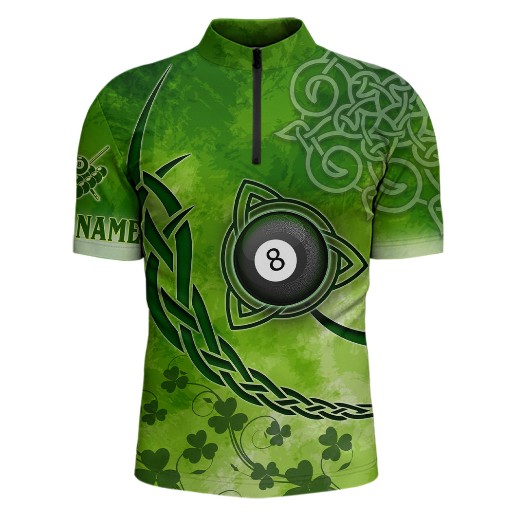 Billiard Celtic Irish Shamrock Men Quarter-Zip Shirts Custom Name Billiard Shirt Design | Green YYD0028