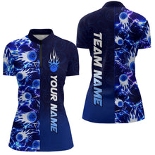 Load image into Gallery viewer, Bowling Quarter Zip Shirts For Women Custom Name Bowling Flame Lightning Team Jersey Shirt YYD0030