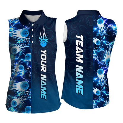 Bowling Sleeveless Shirt for Womens Custom Name Bowling Flame Lightning Team Jersey Shirt YYD0030