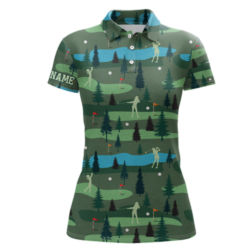 Golf Polo Shirts For Womens Custom Name, Golf Course Pattern Vintage Shirt Gifts YYD0031