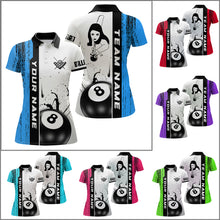 Load image into Gallery viewer, Ball 8 Grunge Ink Style Billiard Polo Shirts For Women Custom Name Billiard Shirt Colors YYD0069
