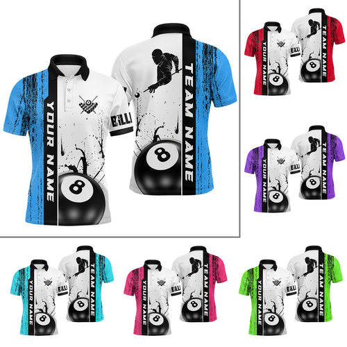 Ball 8 Grunge Ink Style Billiard Polo Shirts For Men Custom Name Billiard Shirt Colors YYD0069