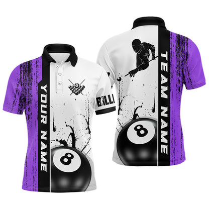 Ball 8 Grunge Ink Style Billiard Polo Shirts For Men Custom Name Billiard Shirt Colors YYD0069