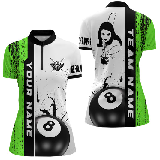 Ball 8 Grunge Ink Style Billiard Women Quarter-Zip Shirts Custom Name Billiard Shirt Colors YYD0069