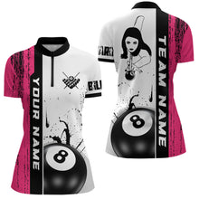 Load image into Gallery viewer, Ball 8 Grunge Ink Style Billiard Women Quarter-Zip Shirts Custom Name Billiard Shirt Colors YYD0069