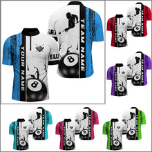 Load image into Gallery viewer, Ball 8 Grunge Ink Style Billiard Men Quarter-Zip Shirts Custom Name Billiard Shirt Colors YYD0069