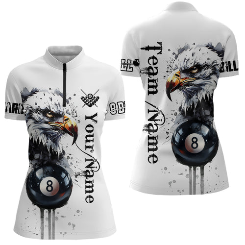 Eagle Pool 8 Ball Watercolor Billiard Women Quarter-Zip Shirts Custom Name Billiard Shirt Design YYD0070